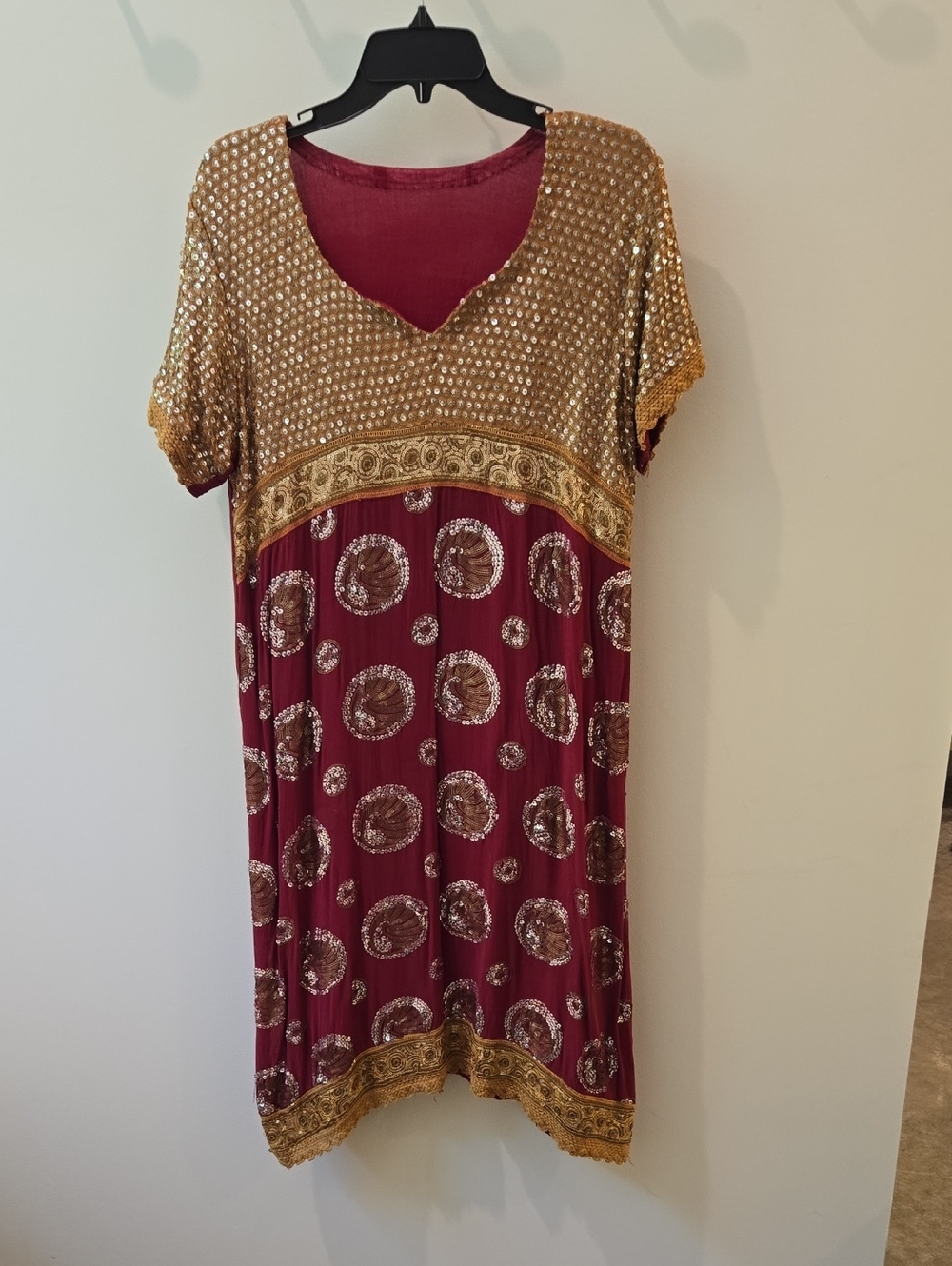 Gold-Accent Burgundy Women’s Dress